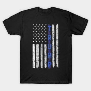 Police Thin Blue Line Trump American Flag USA T-Shirt